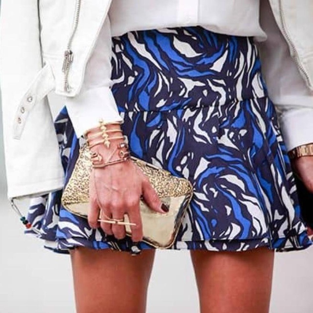 Isabel Marant 2010s Cerulean Blue Abstract Print Ruffle Skirt EU 40